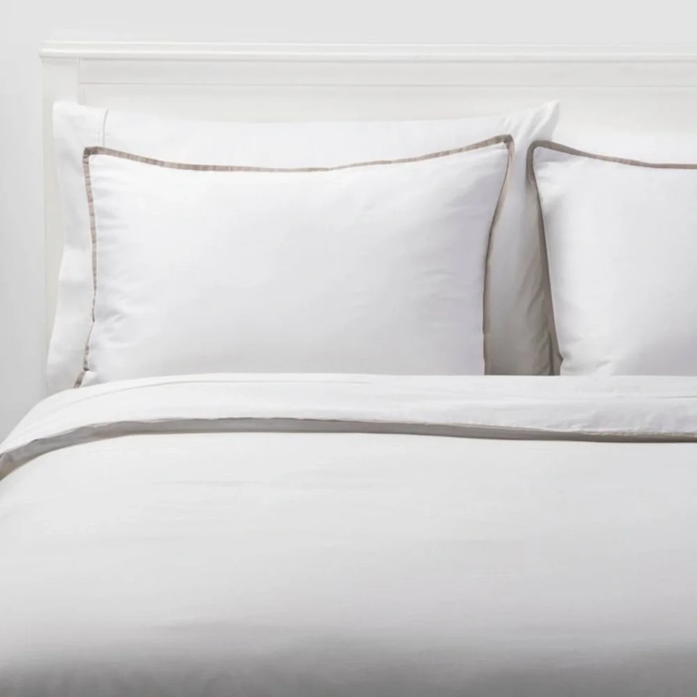 Threshold Hotel Border Frame Bedding Collection Queen White/Birch Border